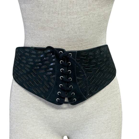ALAIA PARIS Belt Black Leather Lace-Up Corset Laser Cut Italy 75 Size Medium main image 10
